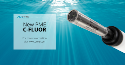 Graphic image with the new product C-FLUOR underwater. The text on the graphic reads, "New PME C-FLUOR, for more information visit www.pme.com."