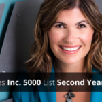 A headshot image of PME CEO Kristin Elliott with the PME logo in the left-hand corner. The text overlay reads, "PME Makes Inc. 5000 List Second Year in a Row."