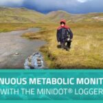 Dr. Eoin O’Gorman investigating how temperature alters the metabolic rates of salmonid fish like Brown Trout and Atlantic Salmon. Text overlay says, "Continuous Metabolic Monitoring with the miniDOT® Logger."