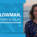 A picture of Heili Lowman, a new researcher in PME’s researcher program. Text on the graphic overlay reads, "Heili Lowman, Postdoctoral Scholar, joins PME’s New Researcher Program."