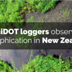 A graphic of natural environment, with opaque overlay of text stating “miniDOT Loggers Observing Eutrophication in New Zealand.”