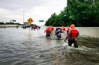 A image of The Texas Army National Guard performing rescue operations in Houston after Hurricane Harvey.