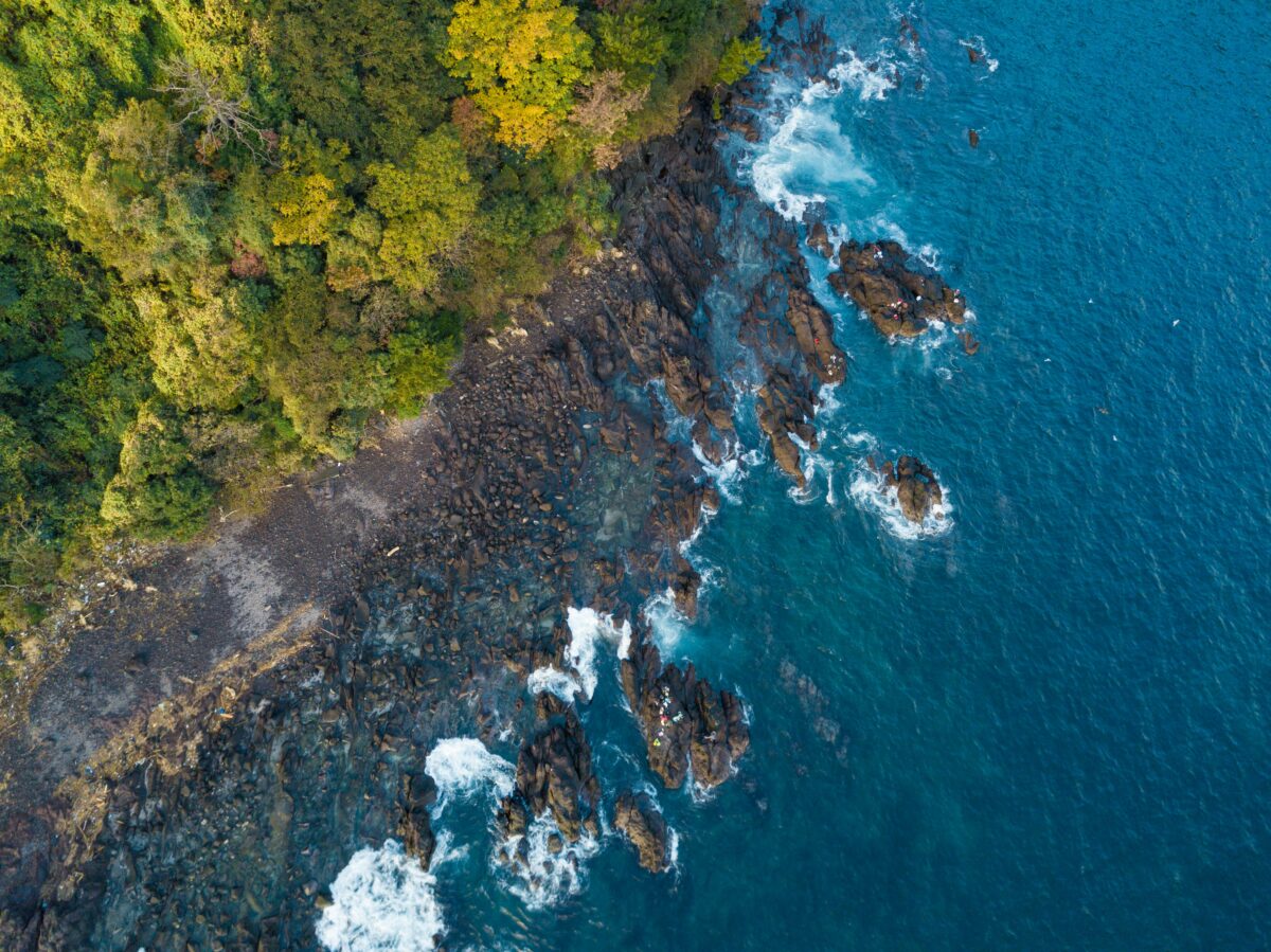 Graphic of aerial shot showing the coast of Japan